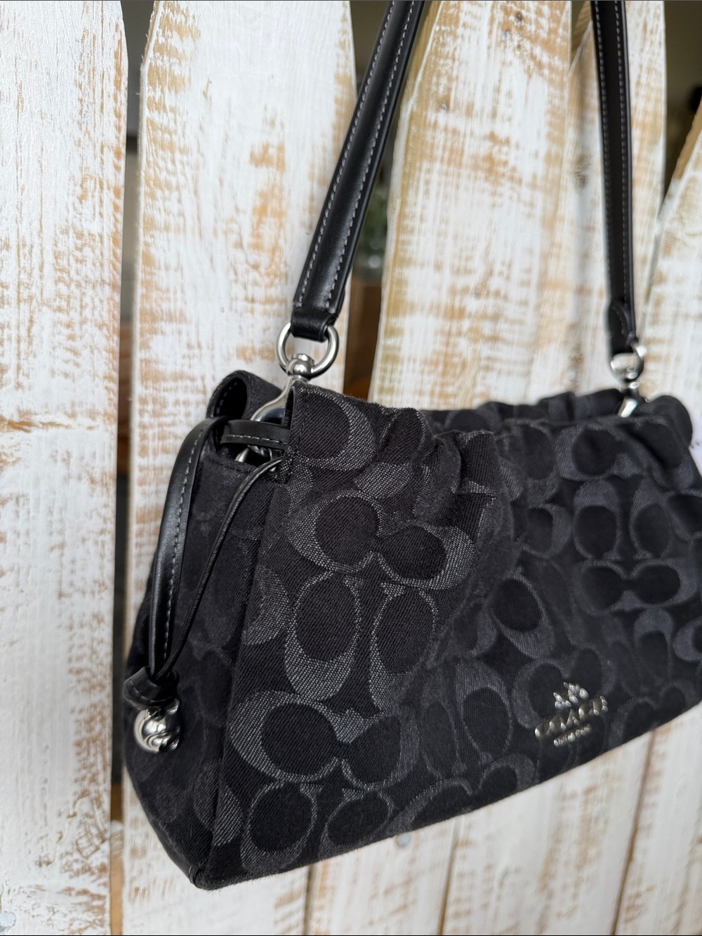 Coach Faye shoulder bag   in black signature denim NWT - Picture 3 of 7